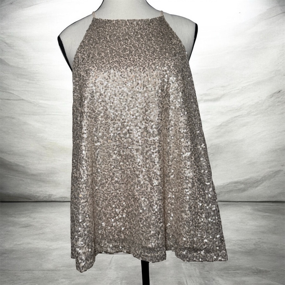 Taylor & Sage Champagne Sequin Tank XL Sparkle Party Holiday Sleeveless Top
